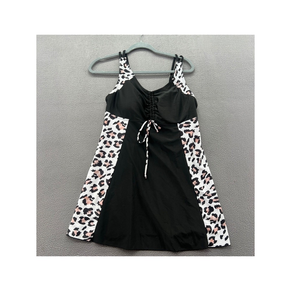 True Destinations Resort Wear Swim Dress Leopard Print Black Pink 1XL NWT